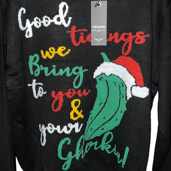 Threadbare Plus Christmas Gherkin Women’s Crew-Neck Knit Sweater In Black 12US - Picture 7 of 16